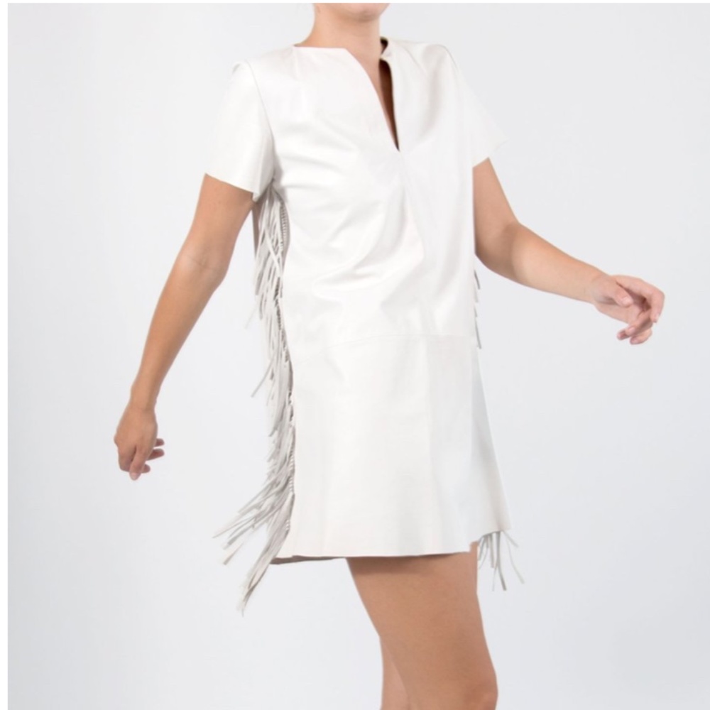 Nappa Leather Fringe Dress - Cream